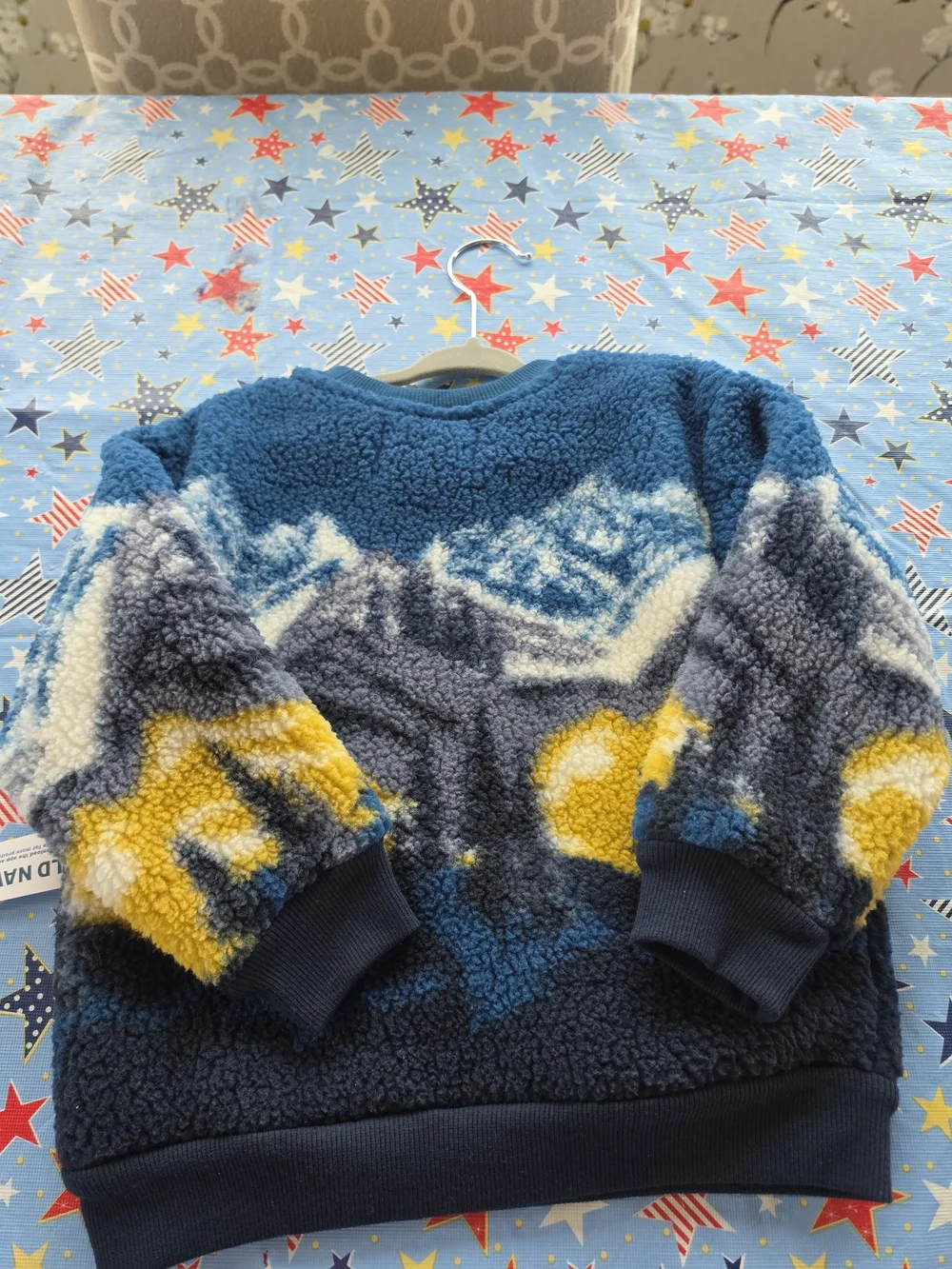 NWT Old Navy Blue Sherpa Crewneck Sweater with Mountain Motif